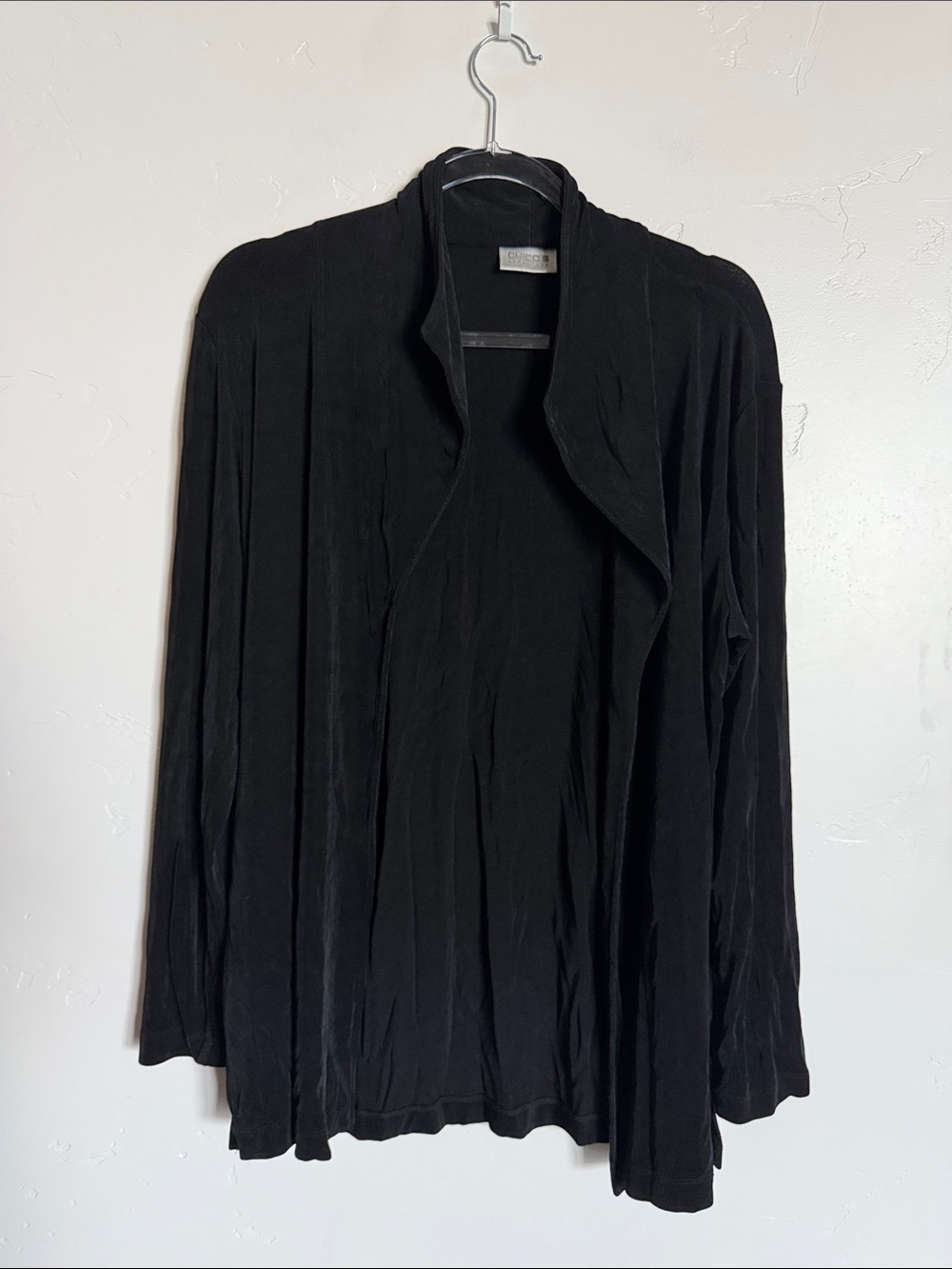 Chico’s Travelers Women's Black Open-Front Draped Blazer Jacket